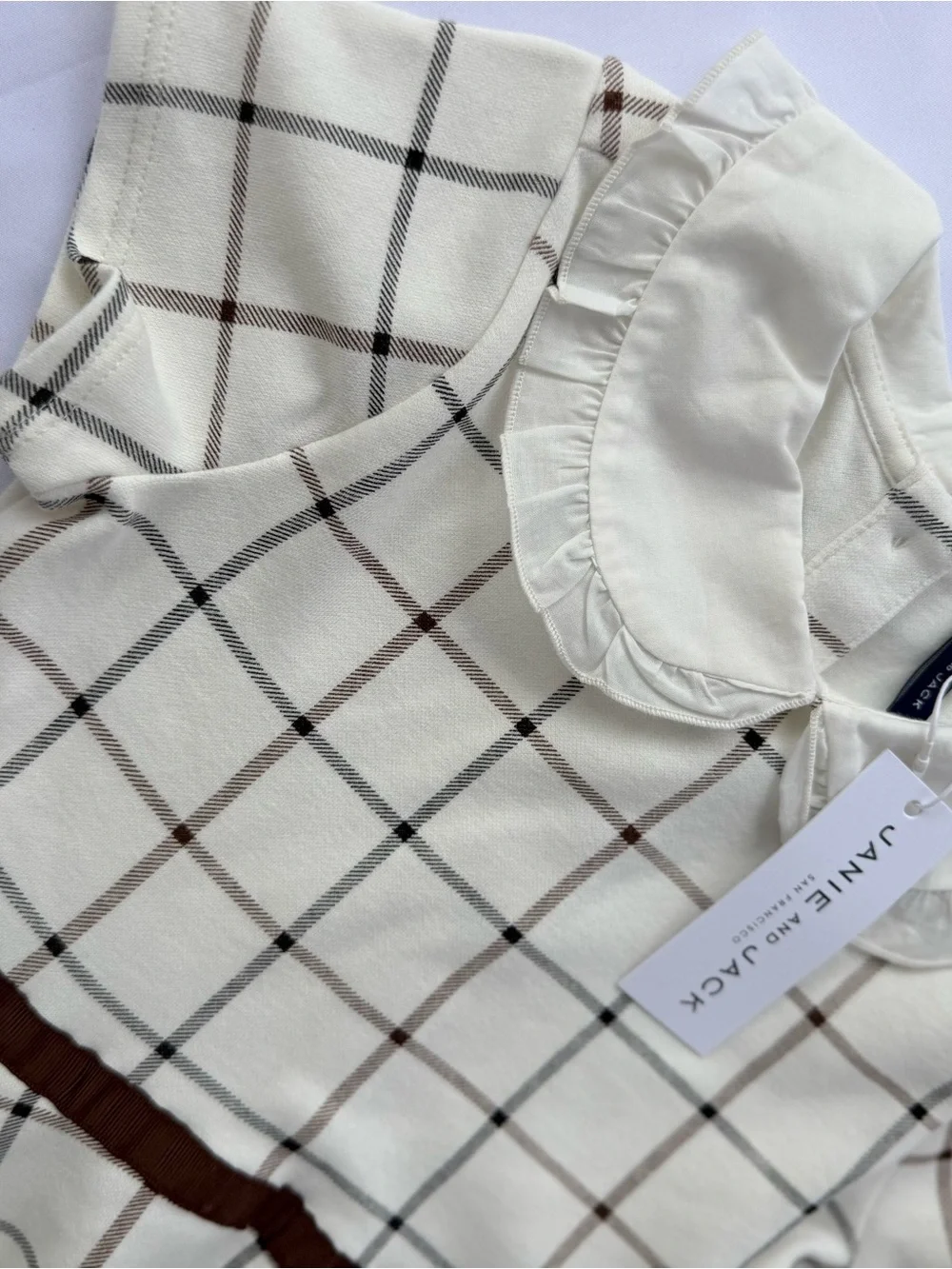 Janie and Jack Cream Plaid Ruffle Peter Pan Collar Girls Dress